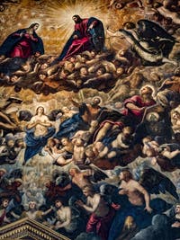 Tintorettos Paradies, Maria und Christus, die Erzengel Michael und Raffael, St. Matthäus und St. Johannes, im Dogenpalast in Venedig