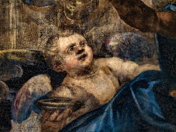 Le Paradis de Tintoret, l'angelot à droite de l'archange Raphaël, au Palais des Doges de Venise