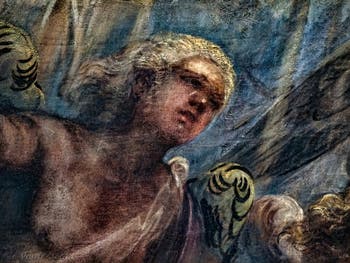 Le Paradis de Tintoret, détail d'un ange blond sous l'archange Raphaël, au Palais des Doges de Venise