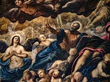 Tintorettos Paradies, der Erzengel Raphael und der Heilige Matthäus, im Dogenpalast in Venedig