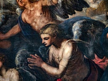 Le Paradis de Tintoret, ange en prière sous l'archange Raphaël, au Palais des Doges de Venise