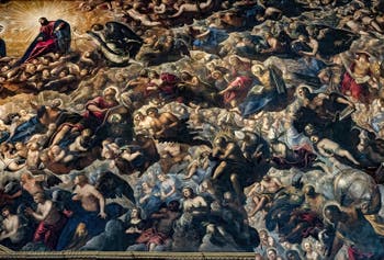 Tintorettos Paradies, Christus, Erzengel Michael, St. Matthäus und St. Johannes, Eva und Adam, St. Thomas, St. Peter und St. Paul, im Dogenpalast in Venedig