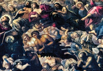 Le Paradis de Tintoret, saint Jean et son aigle, Ève et Adam, saint Thomas, au Palais des Doges de Venise