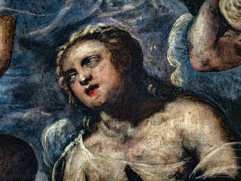 Le Paradis de Tintoret, détail d'un ange blond en adoration, au Palais des Doges de Venise