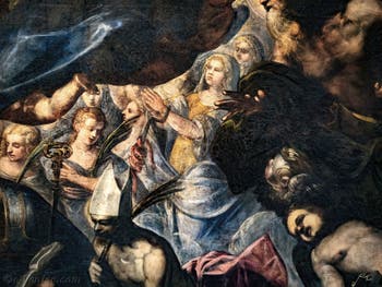 Le Paradis de Tintoret, sainte Christine avec le serpent et les tenailles, au Palais des Doges de Venise