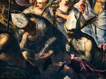 Tintorettos Paradies, Details von Bischöfen und heiligen Märtyrern, im Dogenpalast in Venedig