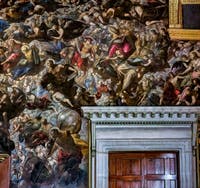 Tintorettos Paradies, die Heiligen Bartholomäus, Petrus, Hieronymus, Gregor, Augustinus, Paulus, Rahel und Christophorus, im Dogenpalast in Venedig