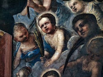Tintorettos Paradies, Detail von Rachelle und ihren Kindern, im Dogenpalast in Venedig