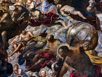 Le Paradis de Tintoret, saint Nicolas de Bari et ses trois sphères d'or, saint Christophe et son globe, au Palais des Doges de Venise
