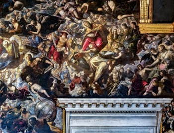 Tintorettos Paradies, der Heilige Petrus, der Heilige Hieronymus, der Heilige Gregor der Große, der Heilige Augustinus, der Heilige Paulus, Maria Magdalena und der Heilige Christophorus, im Dogenpalast in Venedig