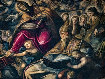Tintorettos Paradies, der Heilige Gregor der Große und der Heilige Augustinus, im Dogenpalast in Venedig