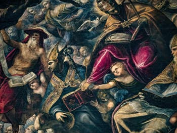 Tintorettos Paradies, der heilige Hieronymus Einsiedler, der heilige Ambrosius und der heilige Gregor der Große, im Dogenpalast von Venedig