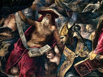 Le Paradis de Tintoret, saint Jérôme ermite avec sa bible et saint Ambroise, au Palais des Doges de Venise
