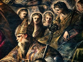 Tintorettos Paradies, St. Augustinus mit Bischofsstab und seine Mutter Monika, im Dogenpalast in Venedig