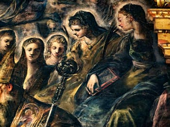Tintorettos Paradies, Monika, Mutter des heiligen Augustinus, umgeben von Märtyrerinnen, im Dogenpalast in Venedig
