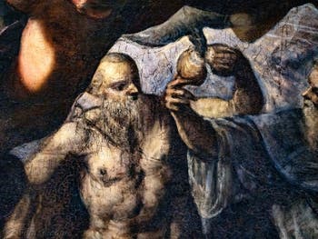 Tintorettos Paradies, St. Blasius und der Vogel, der ihm Brot bringt, im Dogenpalast in Venedig