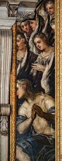 Die Engel auf der rechten Seite des Gemäldes Tintorettos Paradies im Dogenpalast in Venedig