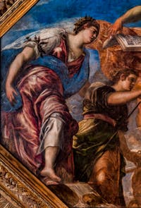Le Tintoret, le Doge Girolamo Priuli reçoit de la Justice la balance et le glaive, plafond de l'Atrium carré du Palais des Doges à Venise