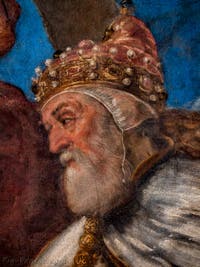 Tintoretto, der Doge Girolamo Priuli erhält von der Justiz die Waage und das Schwert, Decke des quadratischen Atriums des Dogenpalastes in Venedig