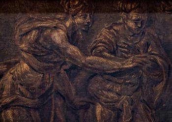 Tintoretto, Das Urteil des Salomon, Öl auf Leinwand an der Decke des quadratischen Atriums des Dogenpalastes in Venedig