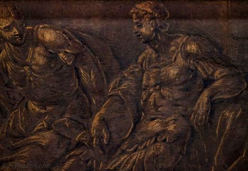 Tintoretto, Das Urteil des Salomon, Öl auf Leinwand an der Decke des quadratischen Atriums des Dogenpalastes in Venedig