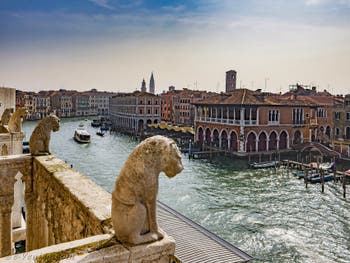 The view of the Grand Canal from the Palazzo della Ca' d'Oro in Venice, Italy
