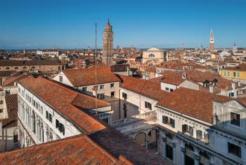 The view of the Campaniles of Santo Stefano and San Marco from the terrace of the Palazzo Pisani