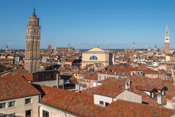 The view of the Campaniles of Santo Stefano and San Marco from the terrace of the Palazzo Pisani