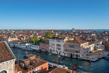 The view of Venice's Grand Canal and the island of Giudecca from the terrace of the Palazzo Pisani