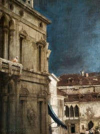 Canaletto, Le Grand Canal vu du palais Balbi jusqu’au pont du Rialto, Vénitienne au balcon du Palazzo Balbi, à la Ca' Rezzonico à Venise