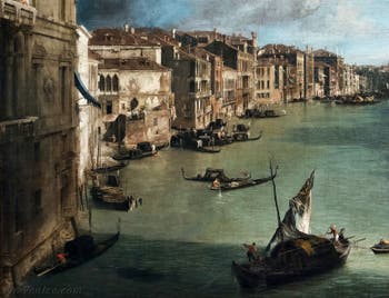 Canaletto, Le Grand Canal vu du palais Balbi jusqu’au pont du Rialto, bateaux et gondoles sur le Grand Canal, à la Ca' Rezzonico à Venise