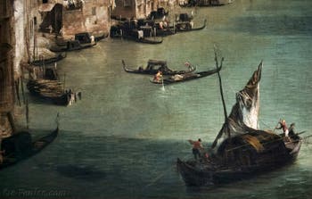 Canaletto, Le Grand Canal vu du palais Balbi jusqu’au pont du Rialto, bateau à voiles et gondoles et gondoles sur le Grand Canal, à la Ca' Rezzonico à Venise