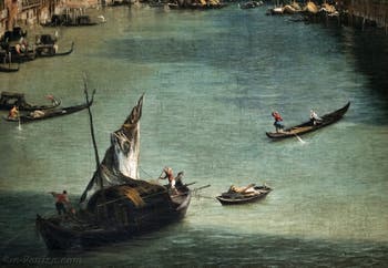 Canaletto, Le Grand Canal vu du palais Balbi jusqu’au pont du Rialto, bateau à voiles, bateaux et gondoles et gondoles sur le Grand Canal, à la Ca' Rezzonico à Venise