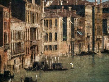 Canaletto, Le Grand Canal vu du palais Balbi jusqu’au pont du Rialto, gondole et Palais du Grand Canal, à la Ca' Rezzonico à Venise