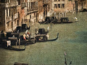 Canaletto, Der Canal Grande vom Palazzo Balbi bis zur Rialtobrücke gesehen, Gondeln auf dem Canal Grande, in der Ca' Rezzonico in Venedig