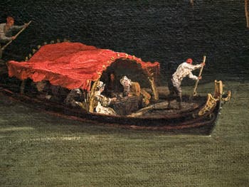 Canaletto, Le Grand Canal vu du palais Balbi jusqu’au pont du Rialto, Peata rouge sur le Grand Canal, à la Ca' Rezzonico à Venise