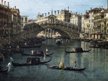 Canaletto, Le Grand Canal de Venise et le Pont du Rialto vu du Sud, gondoles devant le pont du Rialto, Galerie Nationale Barberini à Rome
