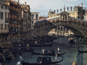 Canaletto, Le Grand Canal de Venise et le Pont du Rialto vu du Sud, gondoles devant le pont du Rialto, Galerie Nationale Barberini à Rome