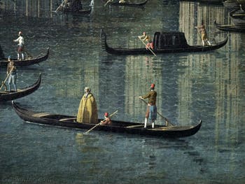 Canaletto, Le Grand Canal de Venise et le Pont du Rialto vu du Sud, gondole sur le Grand Canal, Galerie Nationale Barberini à Rome