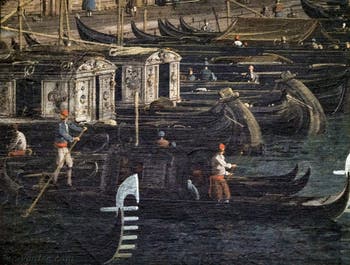Canaletto, Le Grand Canal de Venise et le Pont du Rialto vu du Sud, gondoles et bateaux Riva del Vin, Galerie Nationale Barberini à Rome