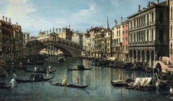 Canaletto, Le Grand Canal de Venise et le Pont du Rialto vu du Sud, gondoles sur le Grand Canal devant la Riva del Carbon, Galerie Nationale Barberini à Rome
