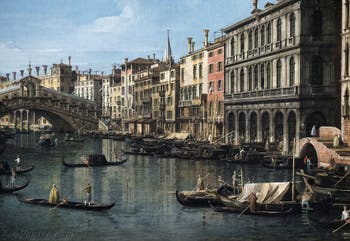 Canaletto, Le Grand Canal de Venise et le Pont du Rialto vu du Sud, gondoles et bateaux sur le Grand Canal devant la Riva del Carbon, Galerie Nationale Barberini à Rome