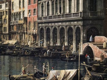 Canaletto, Le Grand Canal de Venise et le Pont du Rialto vu du Sud, bateaux devant la Riva del Carbon, Galerie Nationale Barberini à Rome