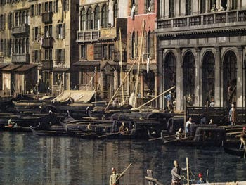 Canaletto, Le Grand Canal de Venise et le Pont du Rialto vu du Sud, bateaux devant la Riva del Carbon, Galerie Nationale Barberini à Rome