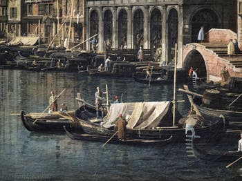 Canaletto, Le Grand Canal de Venise et le Pont du Rialto vu du Sud, bateaux devant la Riva del Carbon et le pont Manin Dolfin, Galerie Nationale Barberini à Rome