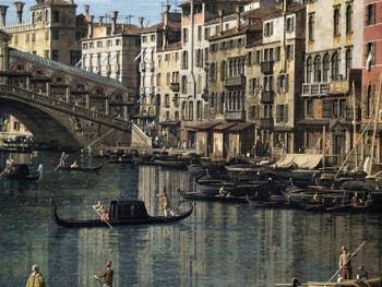Canaletto, Le Grand Canal de Venise et le Pont du Rialto vu du Sud, bateaux et gondoles le long de la Riva del Carbon, Galerie Nationale Barberini à Rome