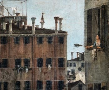 Canaletto, La Vue du Rio dei Mendicanti, Vénitienne à sa fenêtre, à la Ca' Rezzonico à Venise