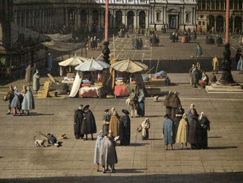 Canaletto, La Place Saint-Marc et les Procuraties vues depuis la Basilique, les étals sur la Place Saint-Marc, Galerie Nationale Barberini à Rome