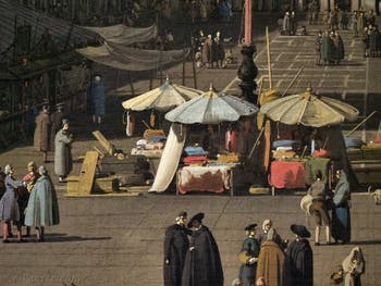 Canaletto, La Place Saint-Marc et les Procuraties vues depuis la Basilique, les étals sur la Place Saint-Marc, Galerie Nationale Barberini à Rome