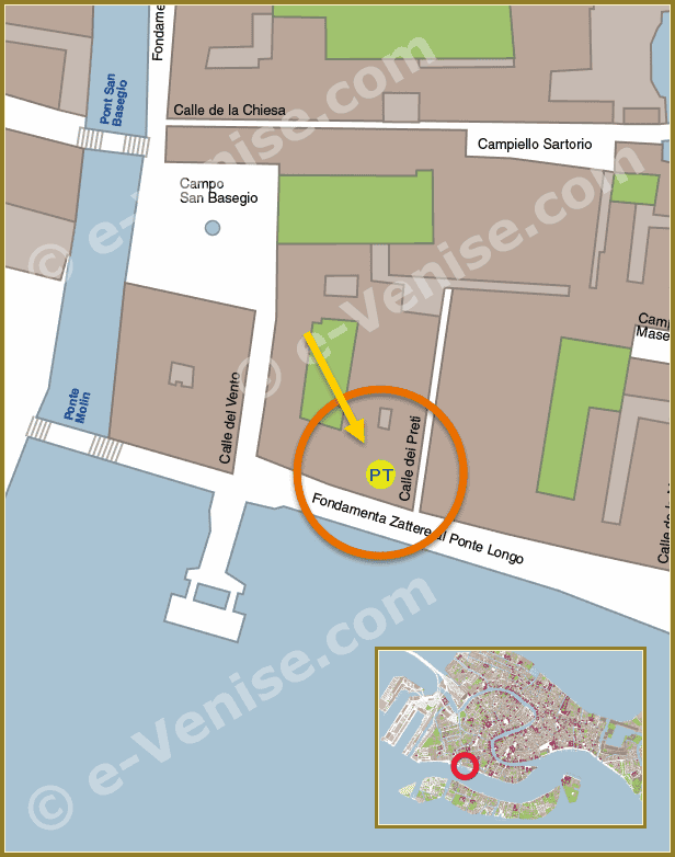 Plan de Situation à Venise du Bureau de Poste Zattere al Ponte Longo Dorsoduro